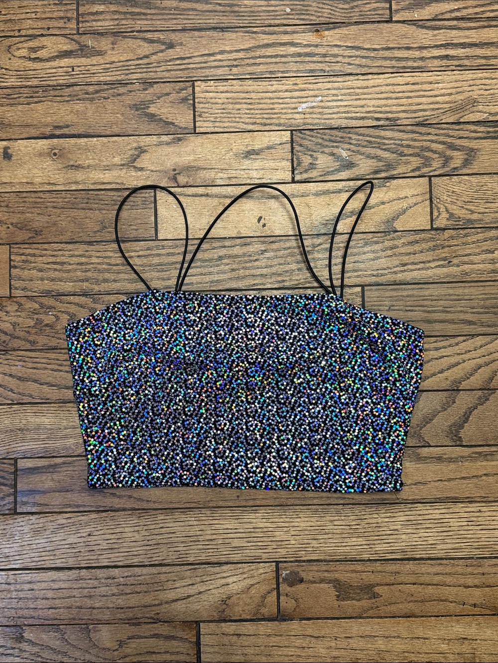 Sparkle Sequin Black Multicolor Strappy Crop Top